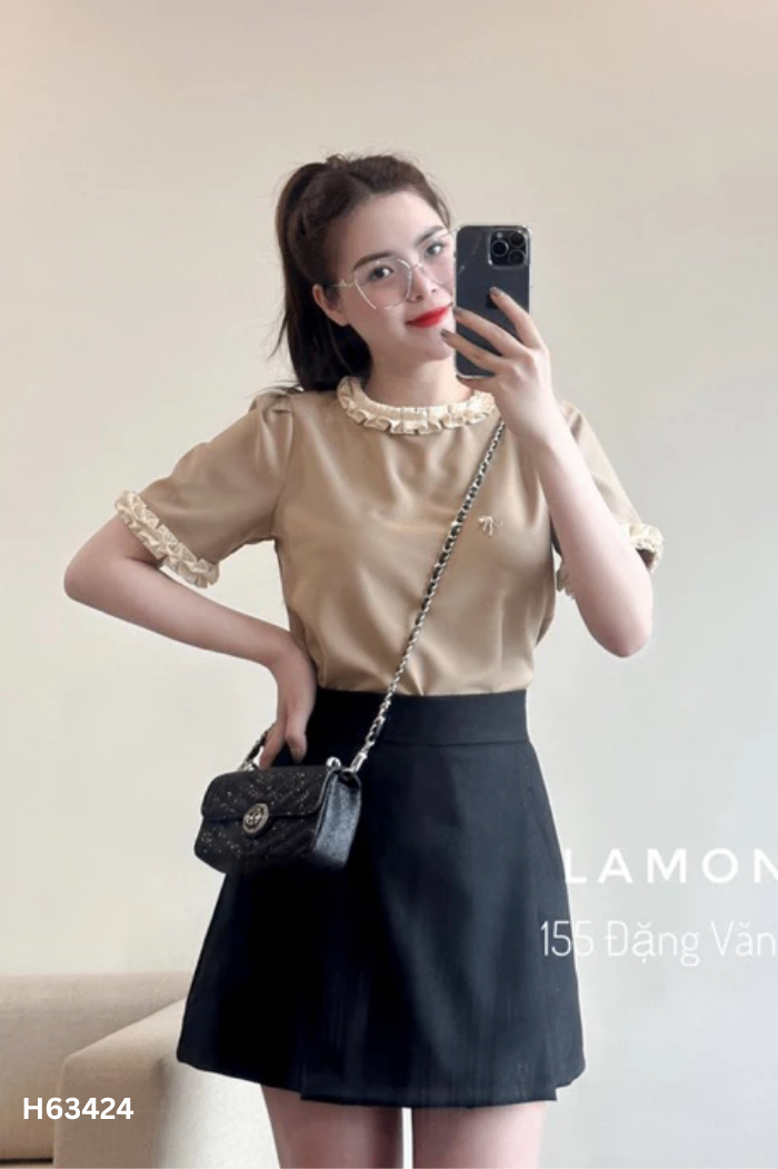 Áo LA MONETA nâu viền be