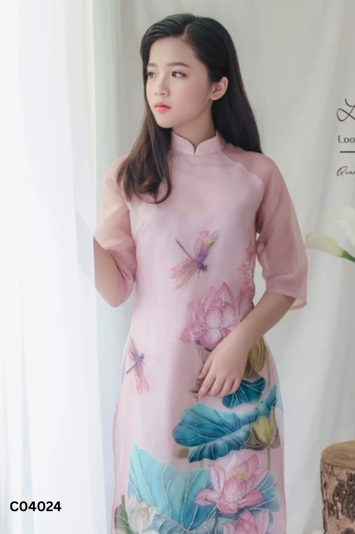 Set Áo dài GIIAN voan hồng hoa + quần