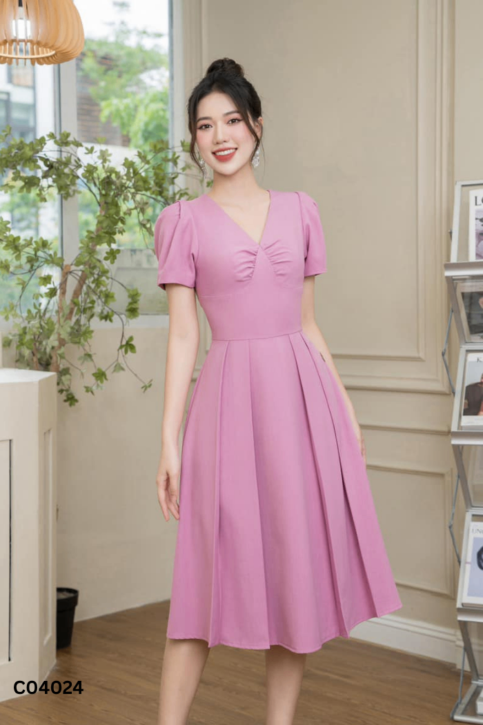 NEWTAG Váy hồng TG MODE cổ V