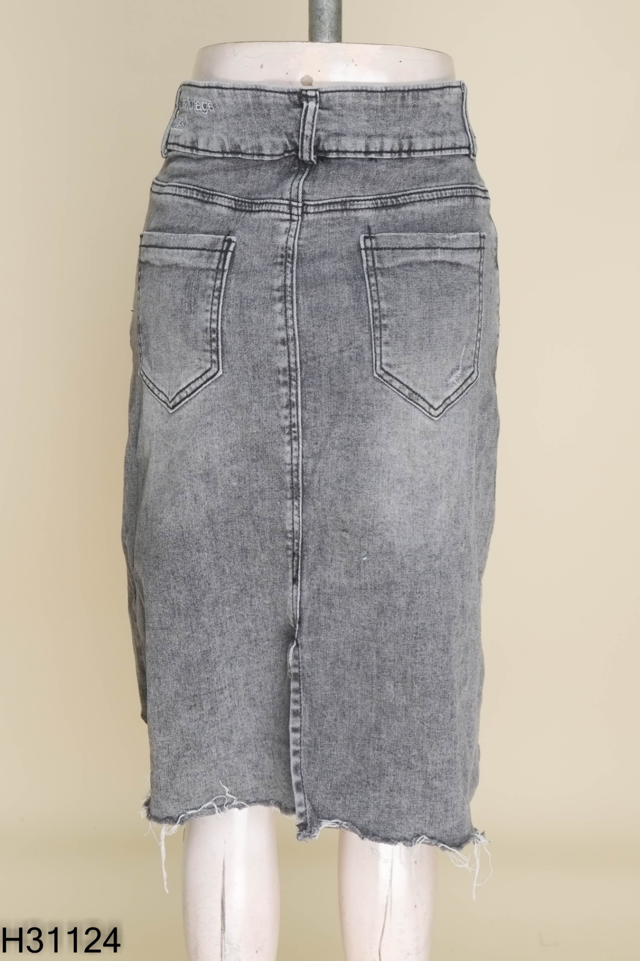 Chân váy jeans xám phối đai
