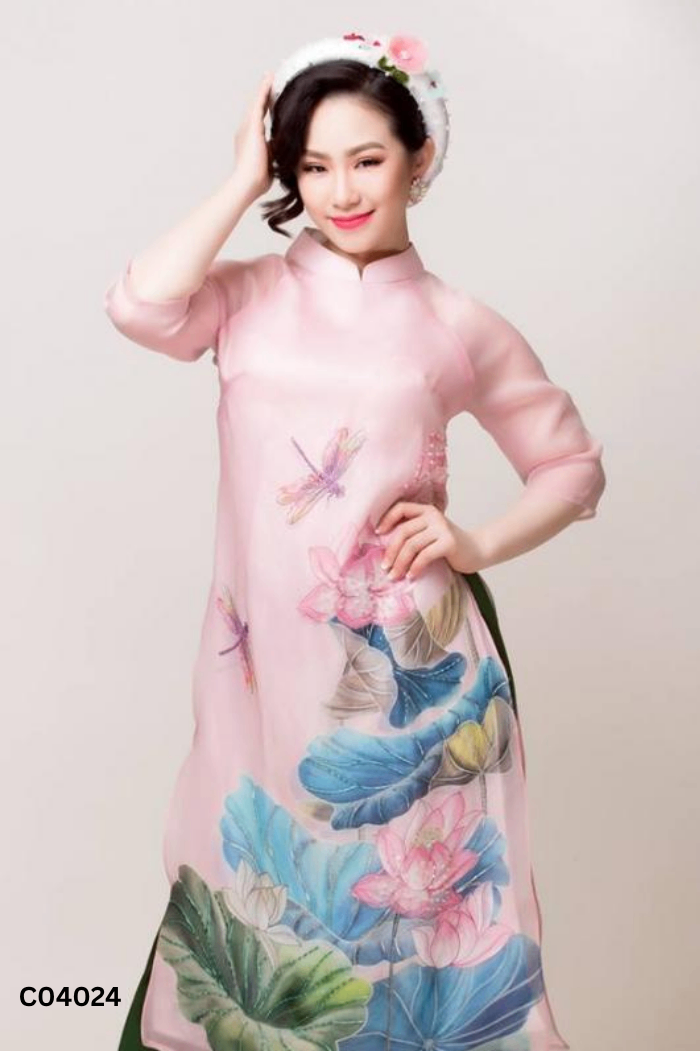 Set Áo dài GIIAN voan hồng hoa + quần