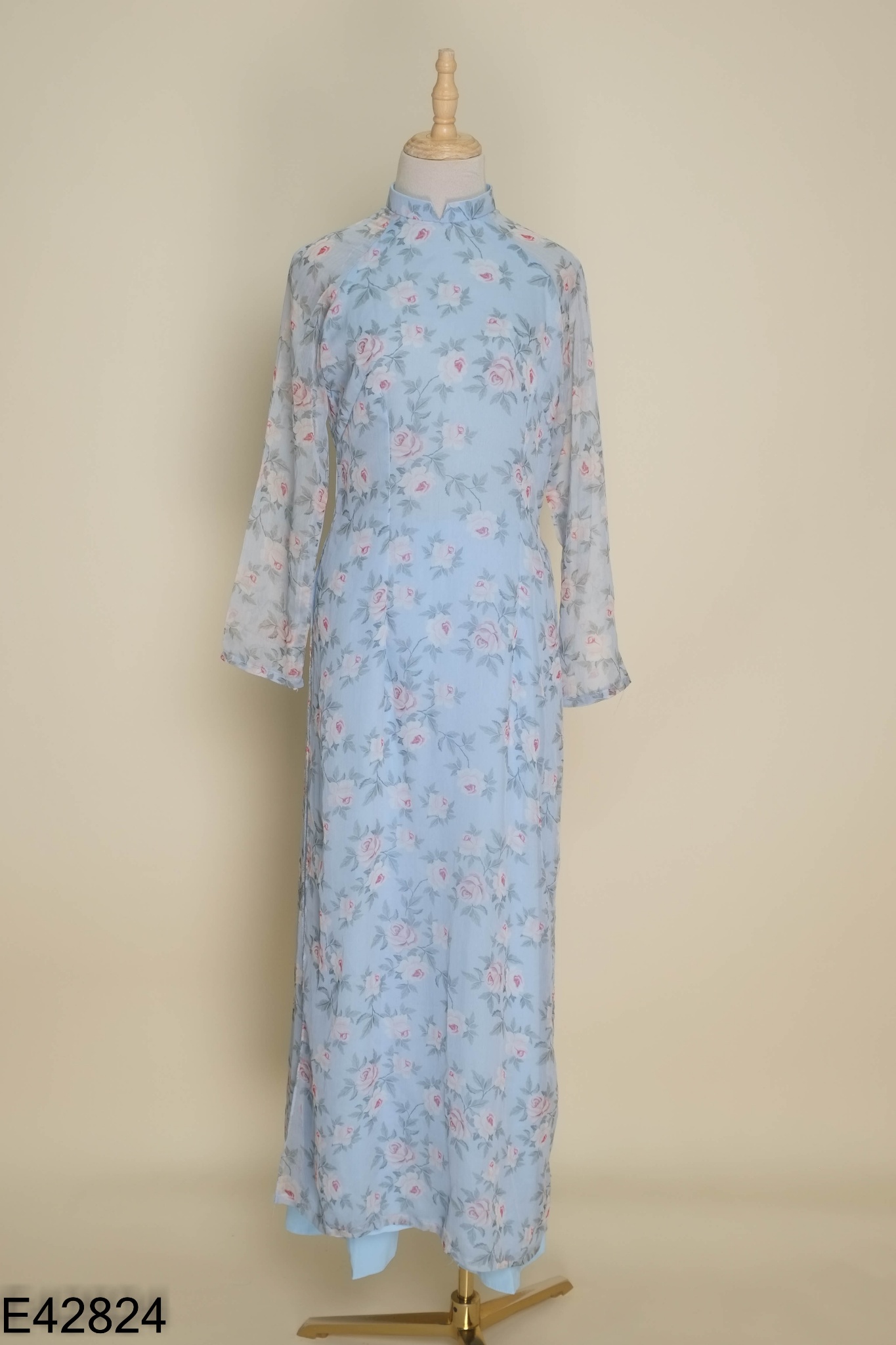 Set Áo dài voan xanh hoa + quần