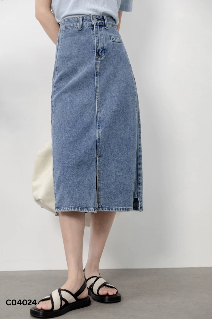 Chân váy jeans xanh trơn