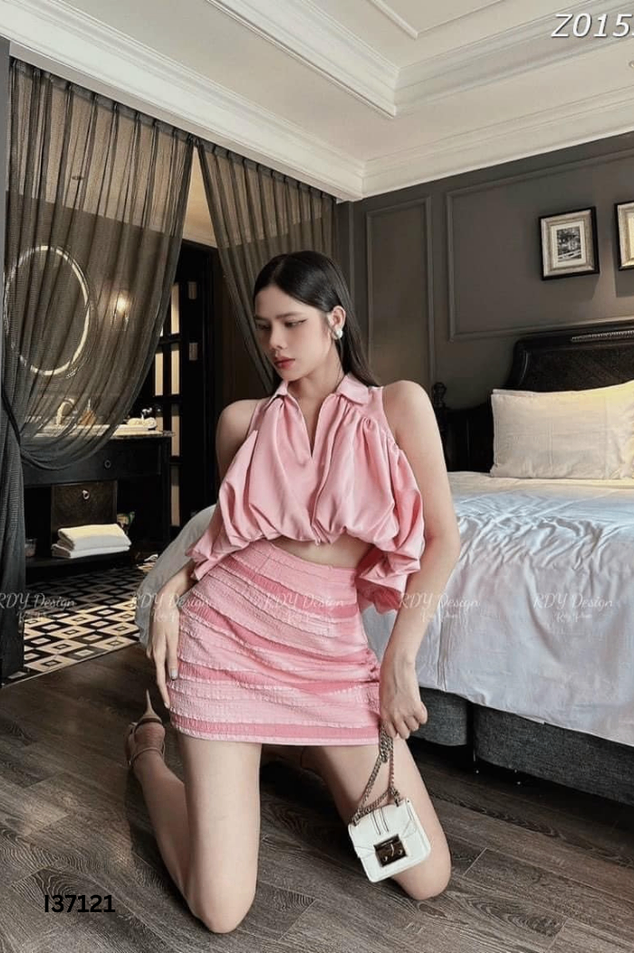Áo hồng sơ mi dáng bí