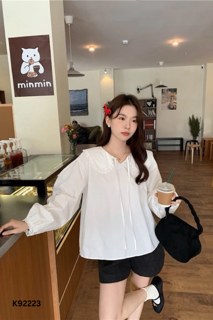 Áo THE LEMON trắng cổ bèo