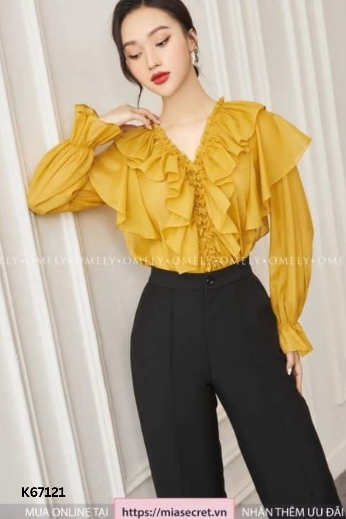 NEWTAG Áo vàng phối bèo