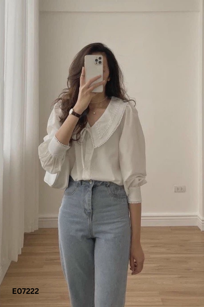 Áo sơ mi trắng cổ bèo