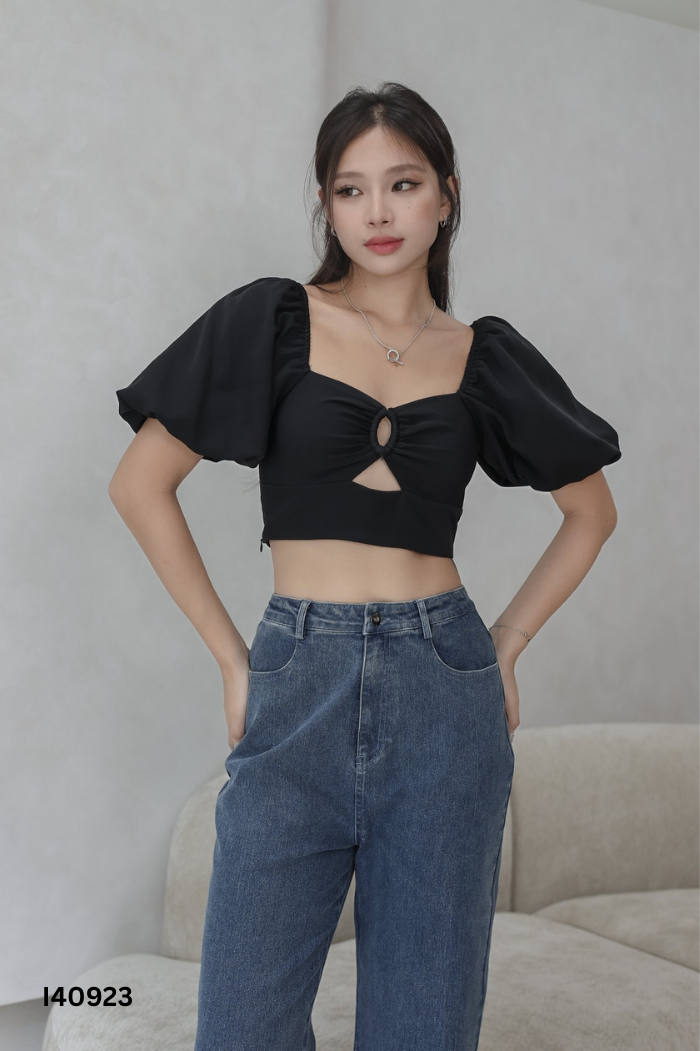 NEWTAG Áo đen tay phồng