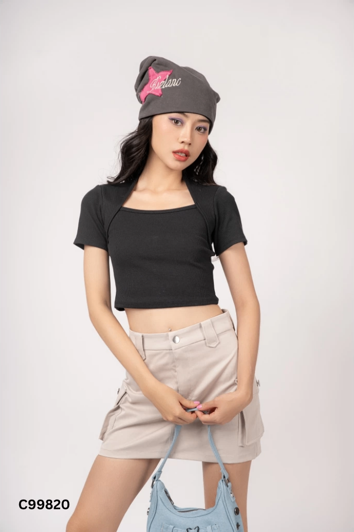Áo đen TOPTIFY cổ vuông