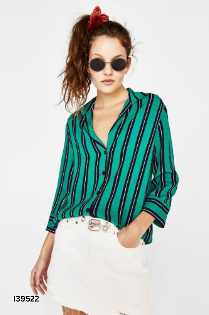 Áo BERSHKA xanh sọc