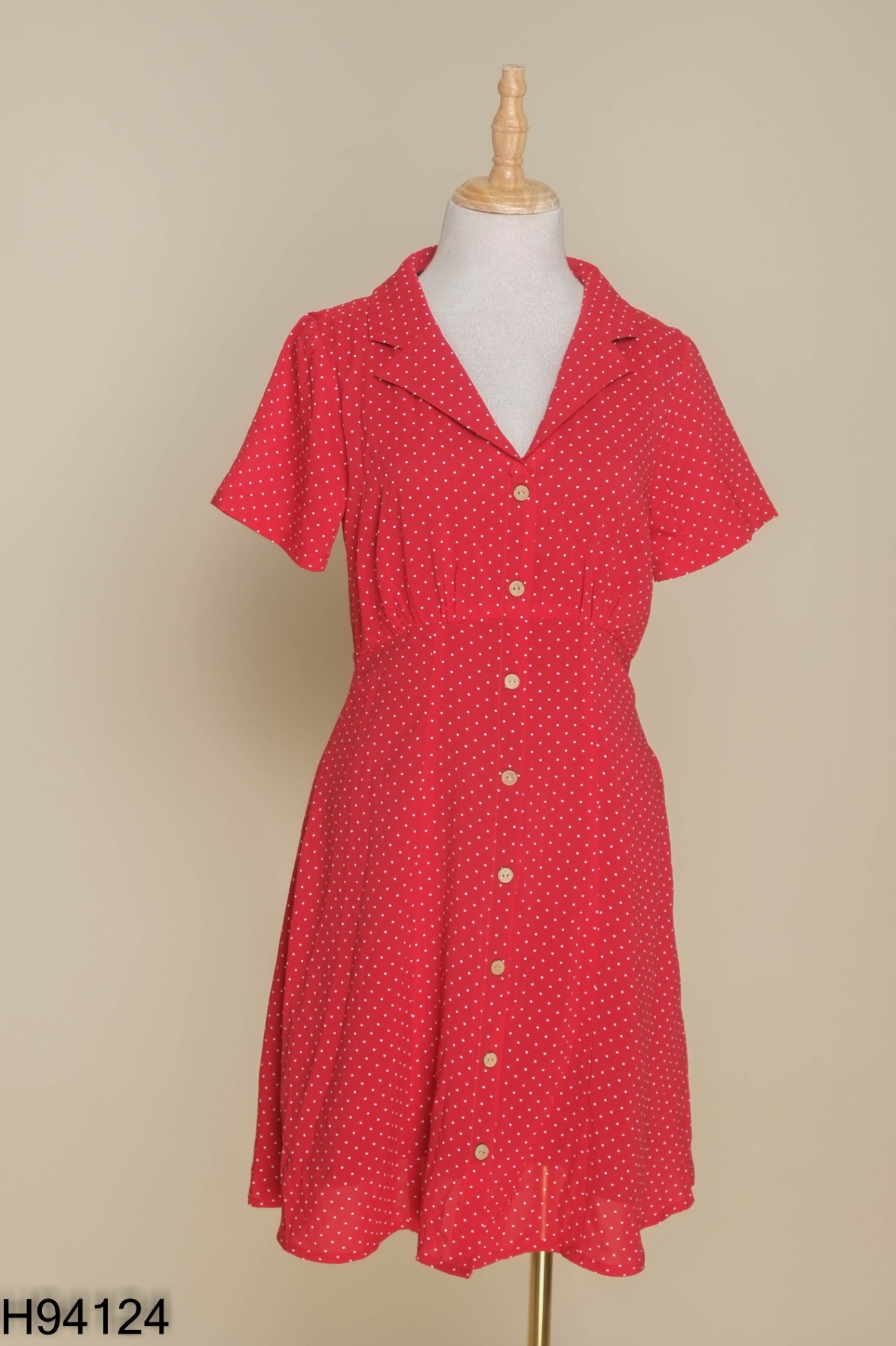 NEWTAG Váy ADORE DRESS đỏ chấm bi trắng