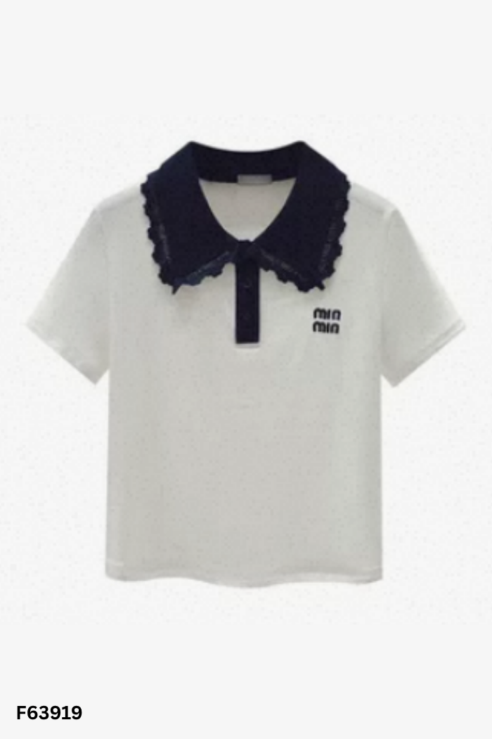 Áo kiểu trắng cổ xanh than