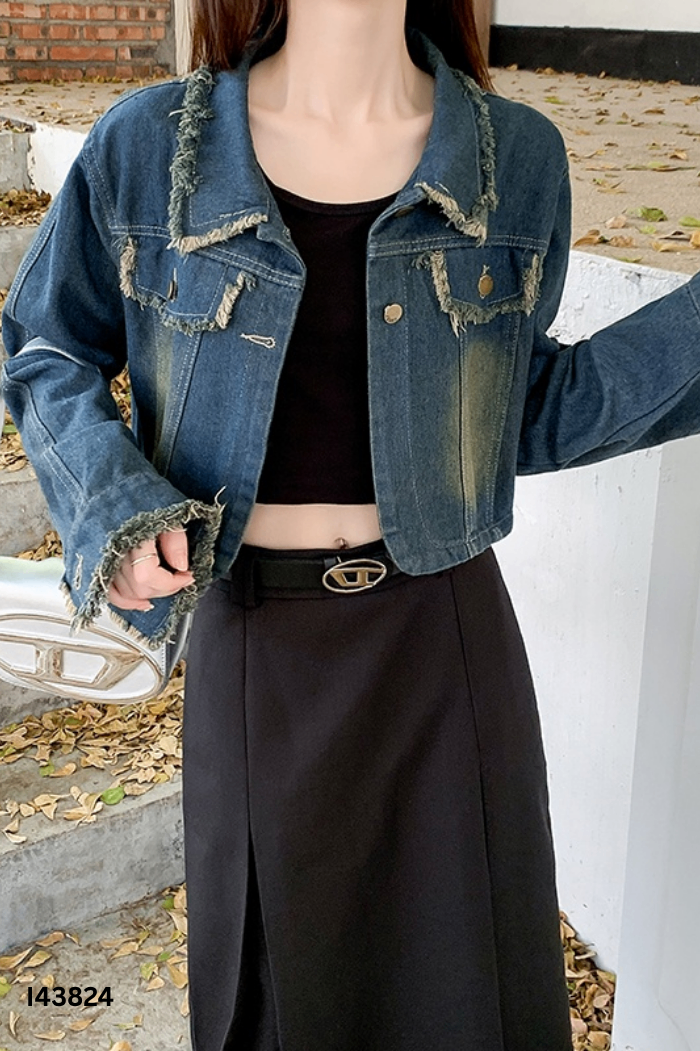 Áo khoác jeans xanh tua rua