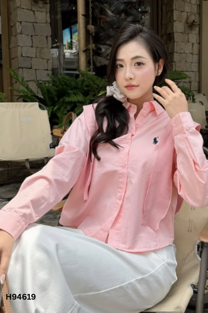 Áo sơ mi hồng dáng ngắn