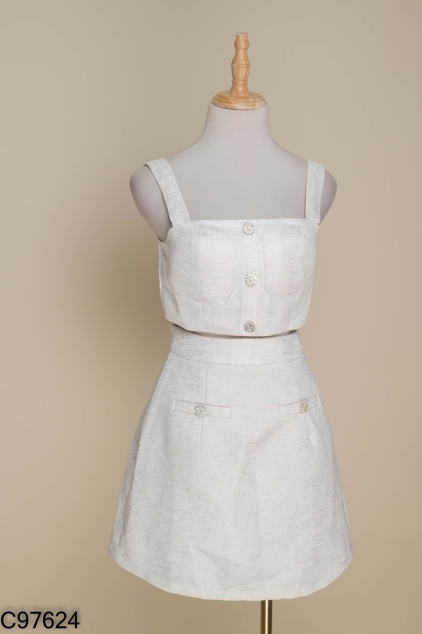 Set MA JLIE taffa be áo croptop + chân váy