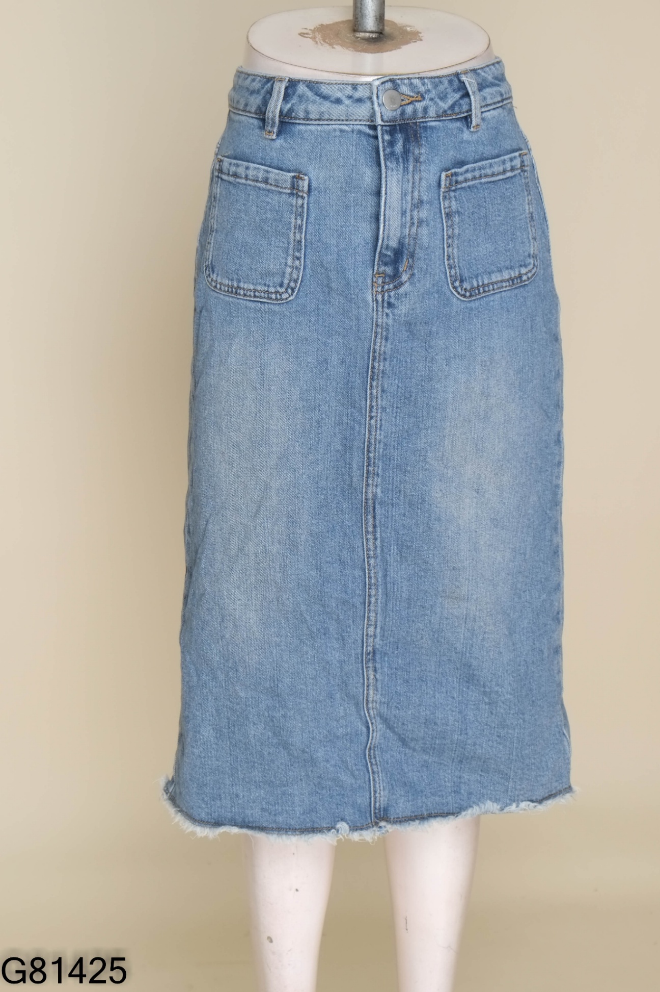 Chân váy jeans xanh túi ngang