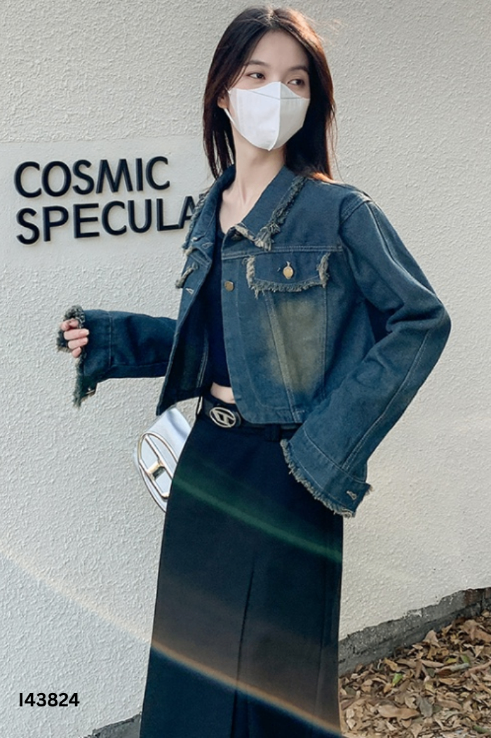 Áo khoác jeans xanh tua rua