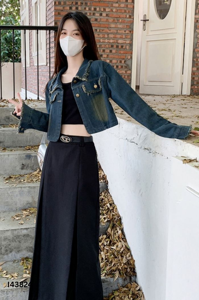Áo khoác jeans xanh tua rua
