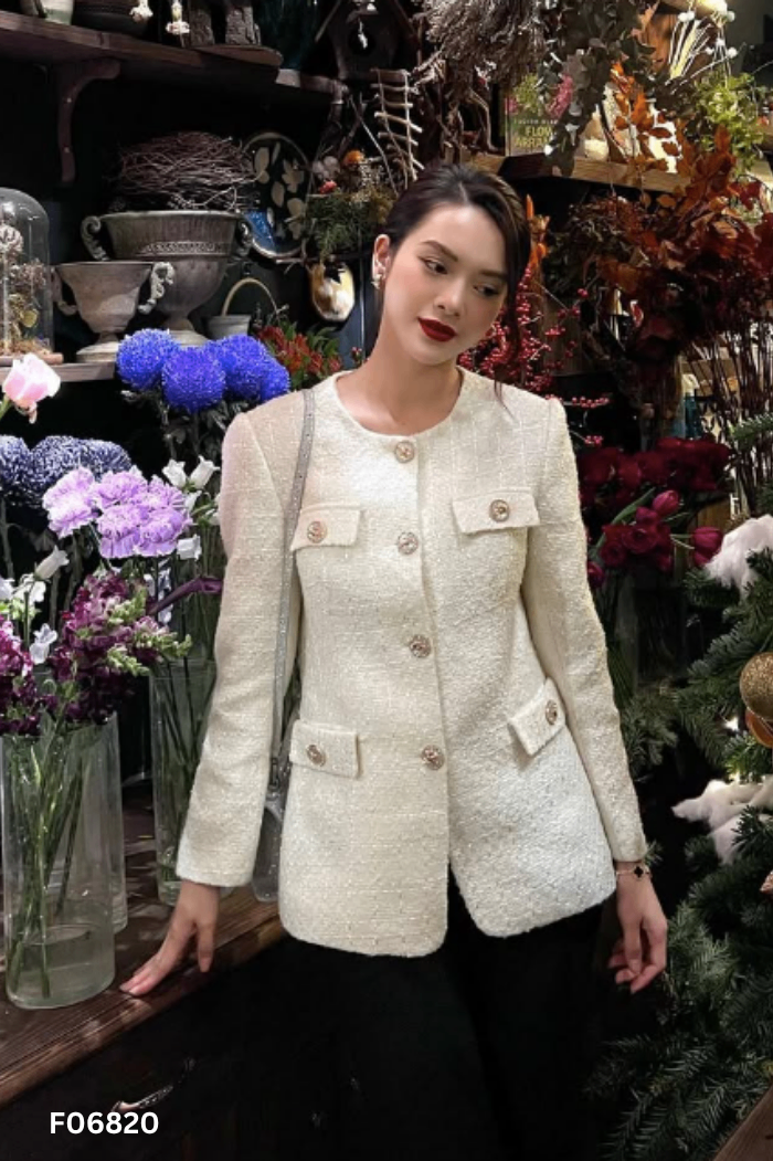 Áo BY PICKY dạ tweed be lấp lánh