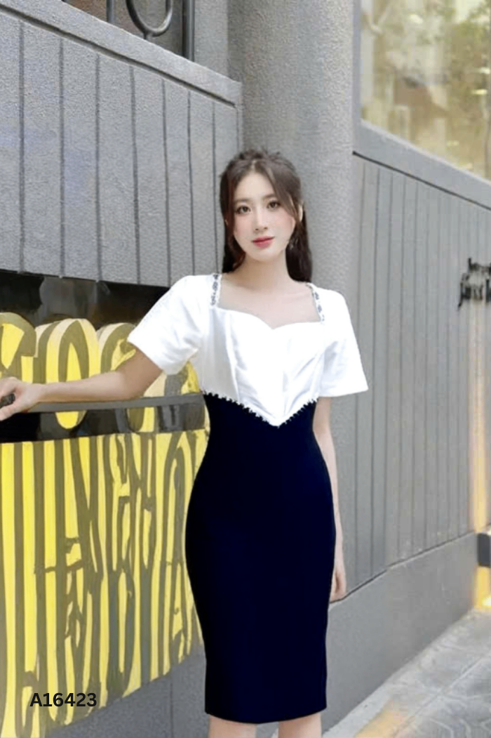 Váy đen phối trắng