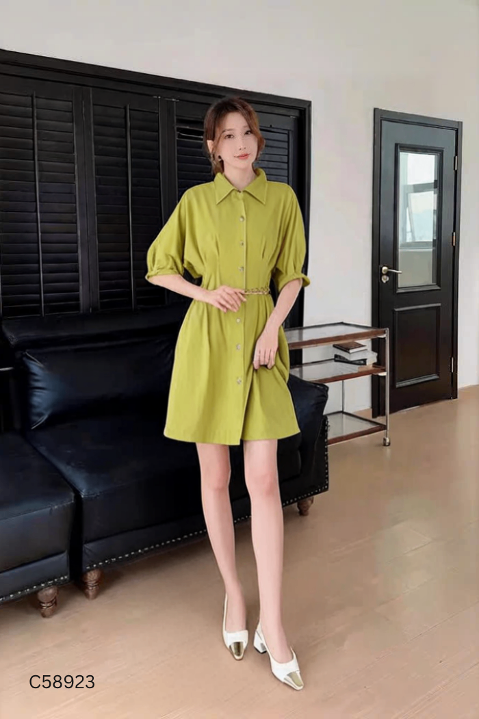 Váy sơ mi xanh trơn