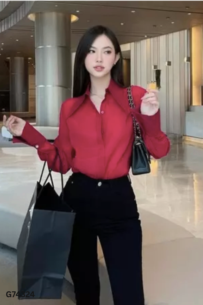 Áo sơ mi NALIA lụa đỏ rượu
