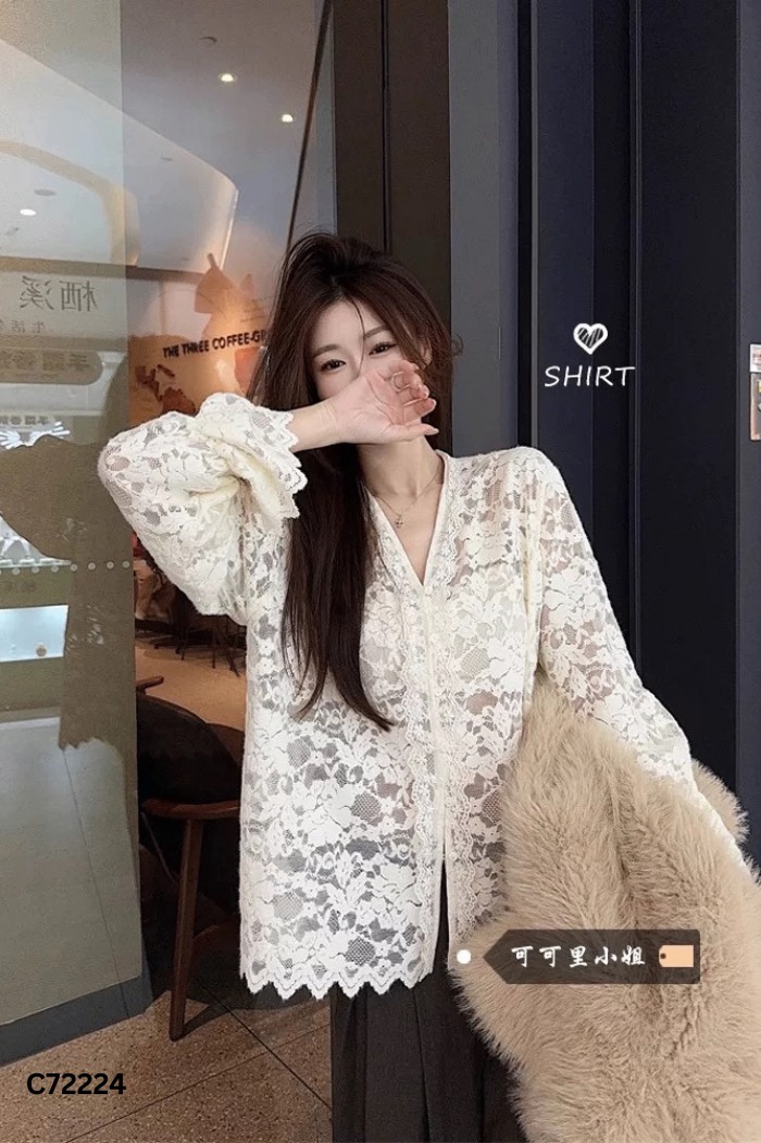 NEWTAG Áo khoác ren trắng be
