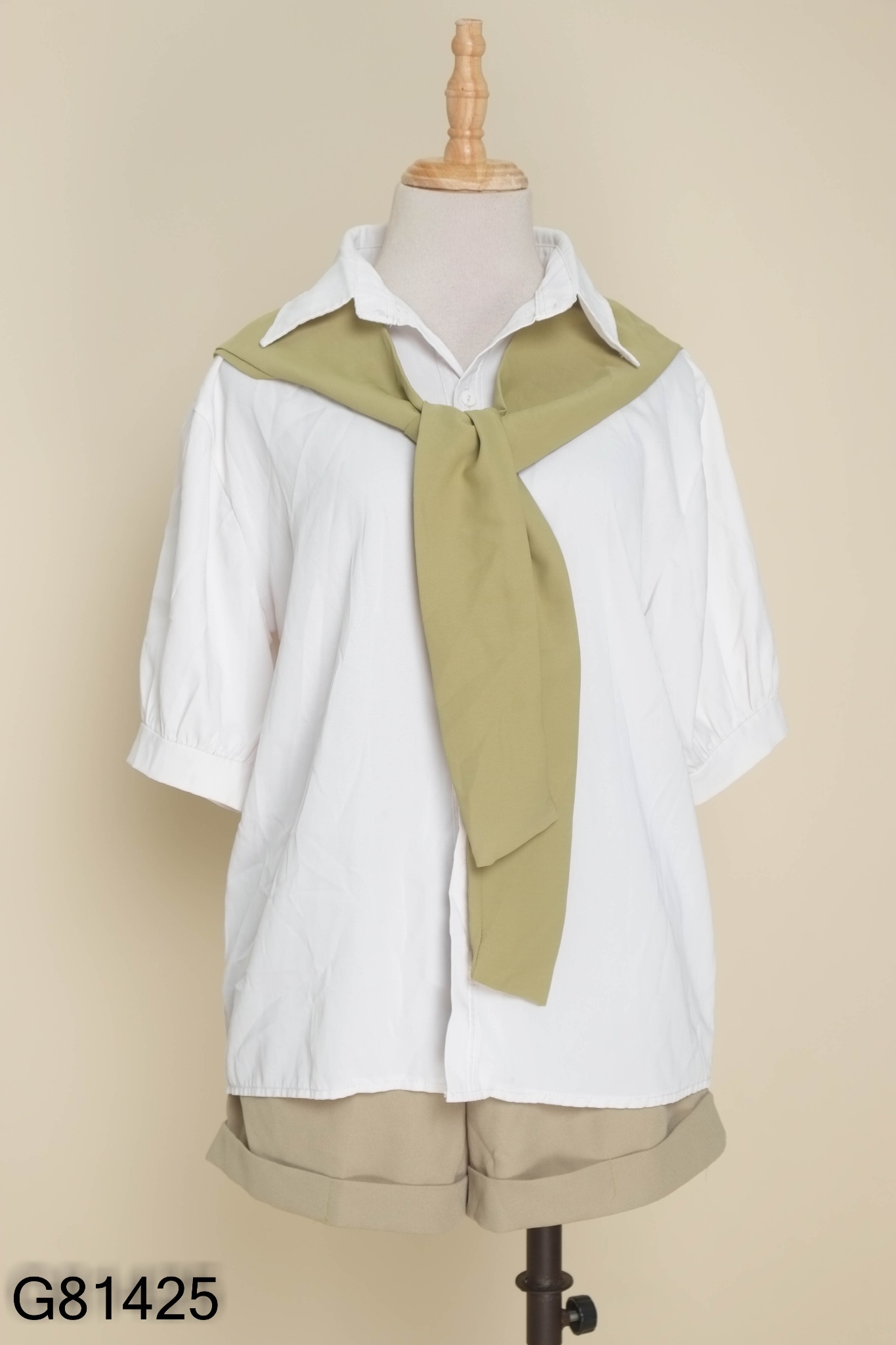 SET Áo sơ mi trắng nơ xanh + quần short xanh