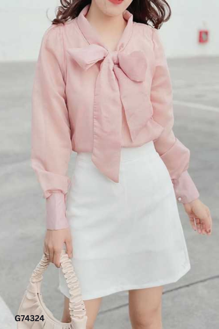 Áo hồng buộc nơ