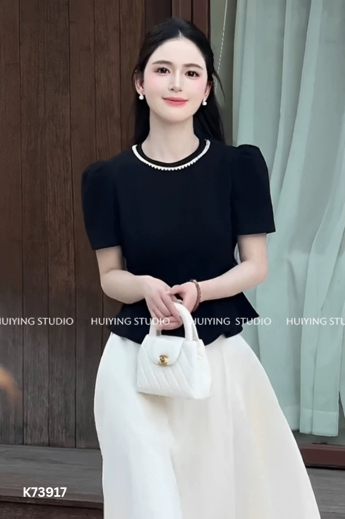 Áo LOLIE đen viền ngọc
