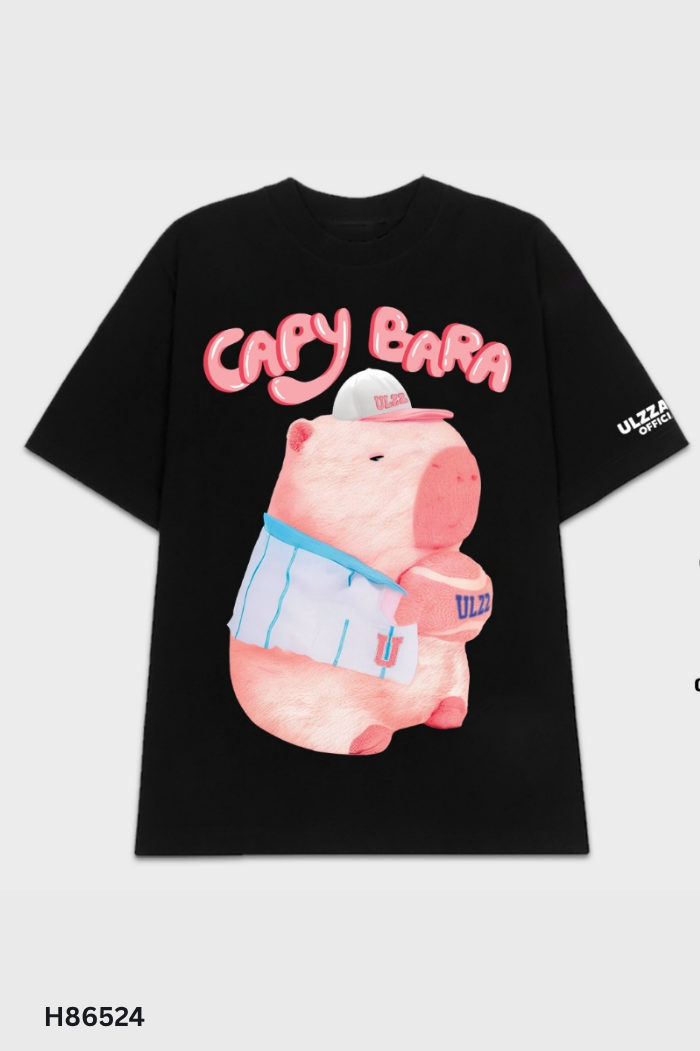 Áo phông đen in hình Capy Bara