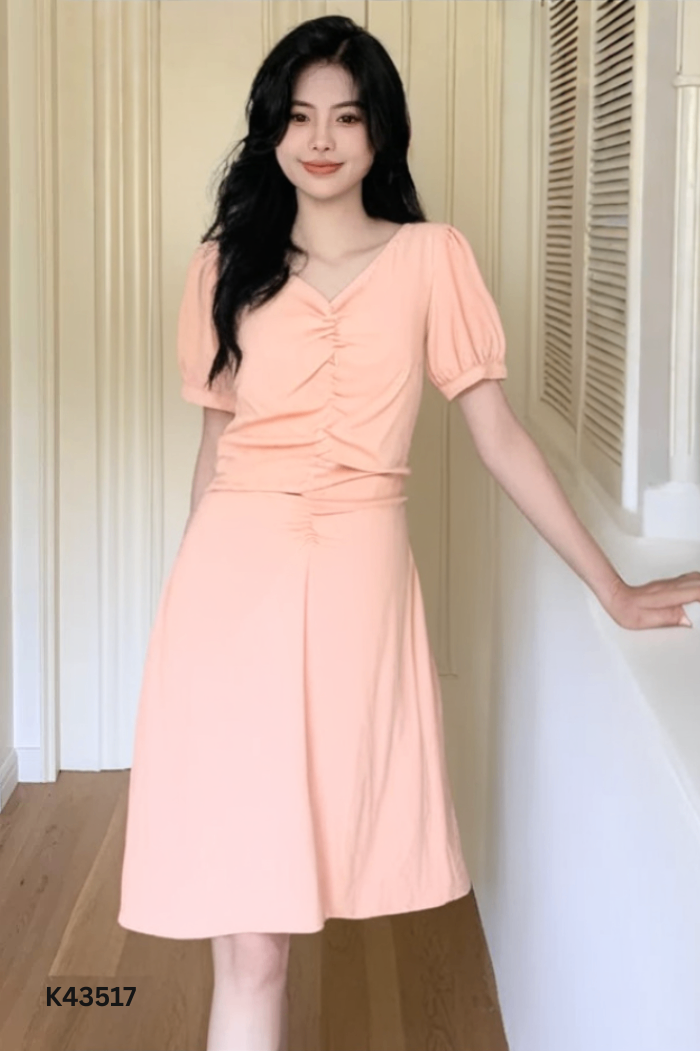 Váy nhỡ nâu be dúm