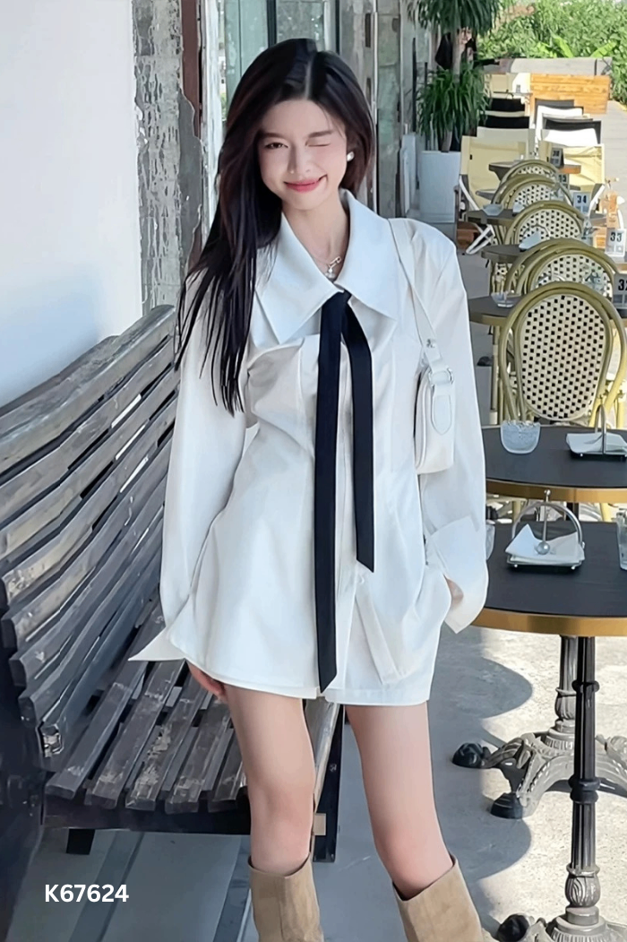 Áo sơ mi trắng nơ đen