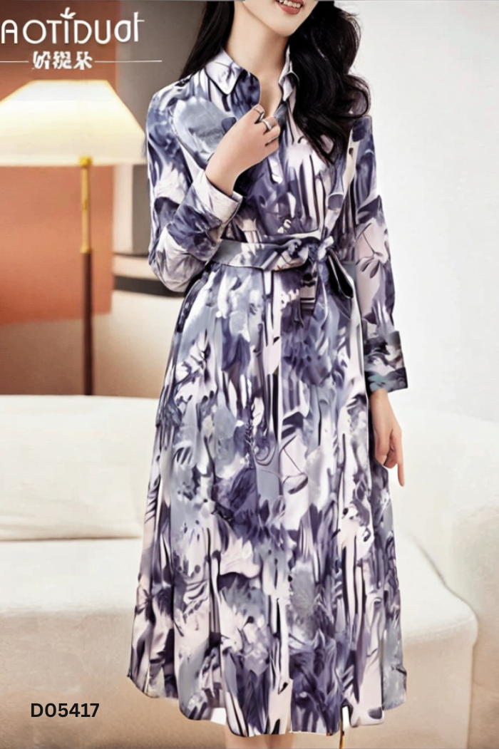 Váy dài xanh họa tiết