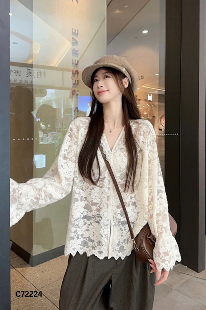 NEWTAG Áo khoác ren trắng be