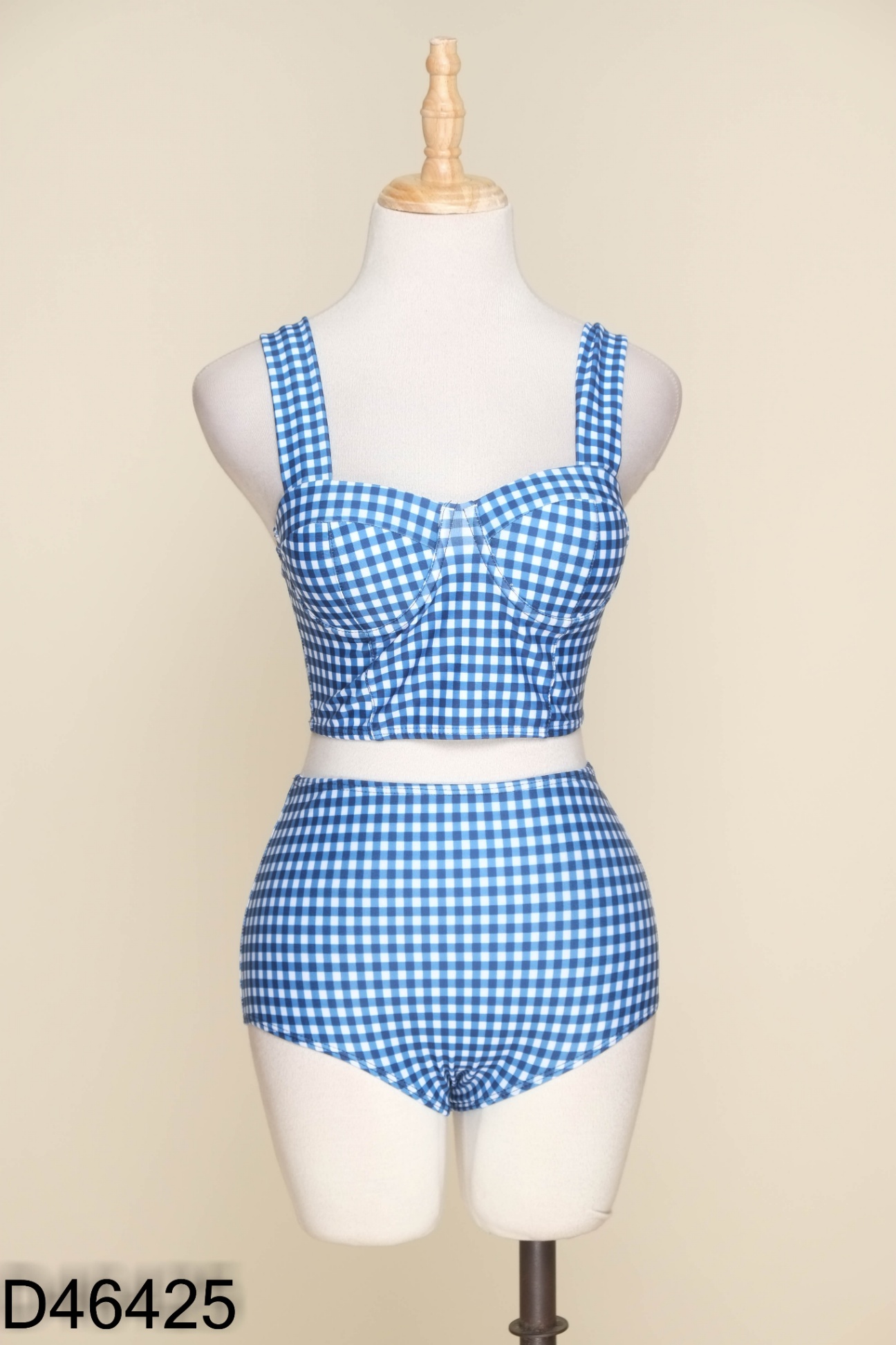 Set Bikini 2 mảnh xanh kẻ caro