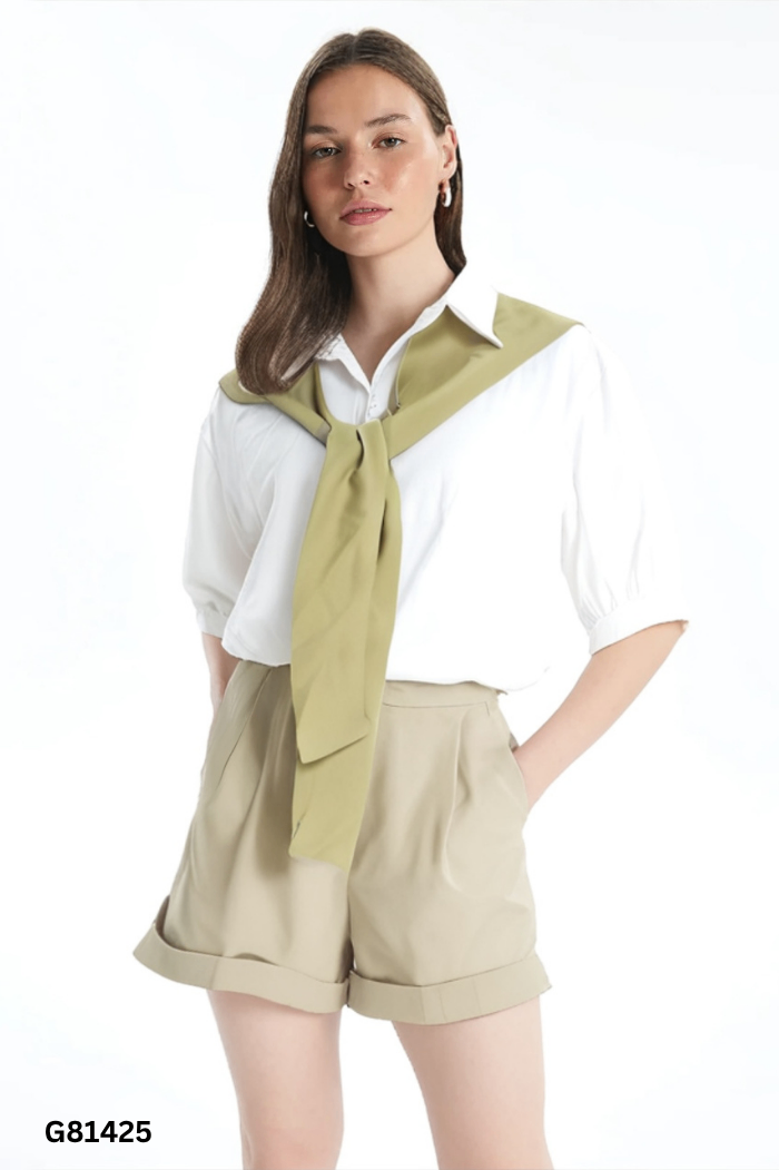 SET Áo sơ mi trắng nơ xanh + quần short xanh