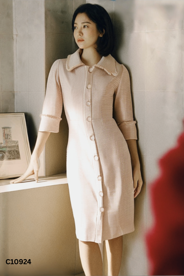 NEWTAG Váy dạ tweed be nâu
