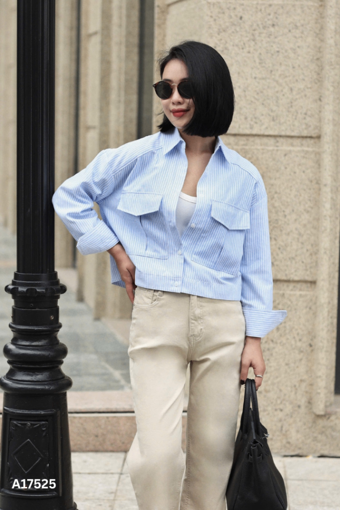 Áo SHEMODA xanh sọc trắng