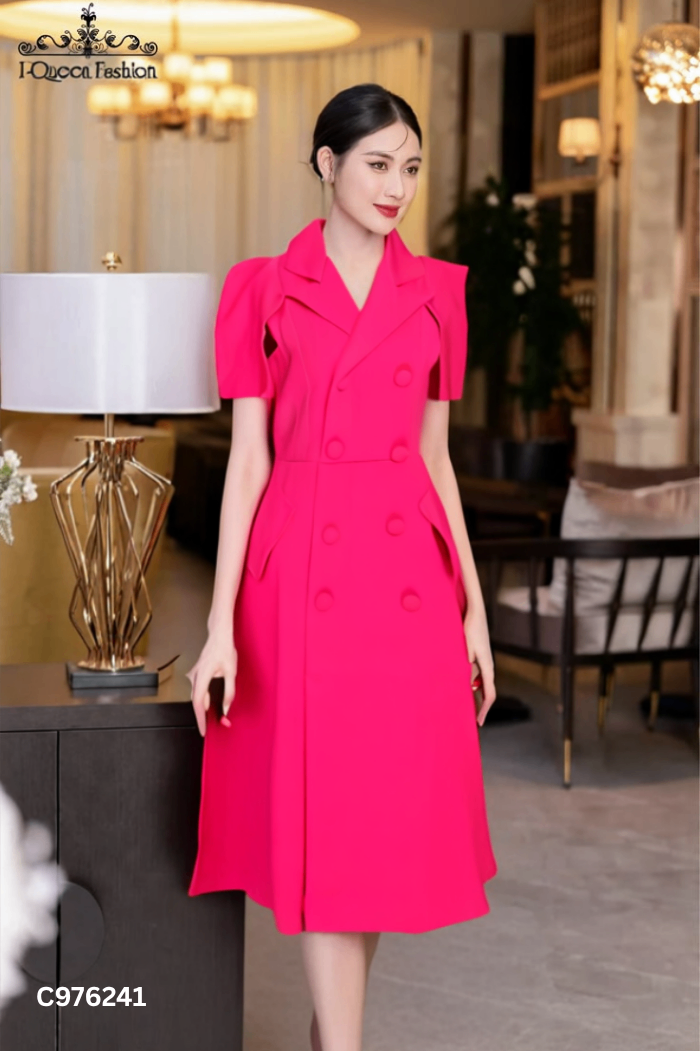 NEWTAG Váy cổ vest hồng đậm