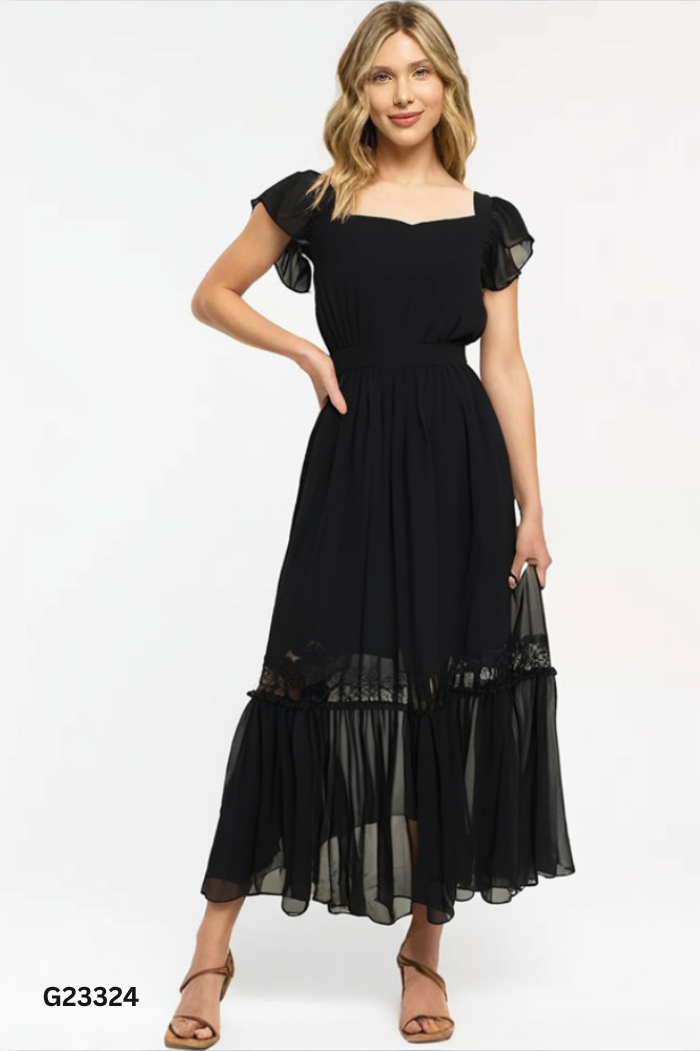 Váy ELISE đen phối ren