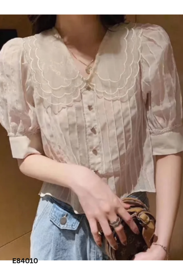 Áo sơ mi chiffon be ly dọc