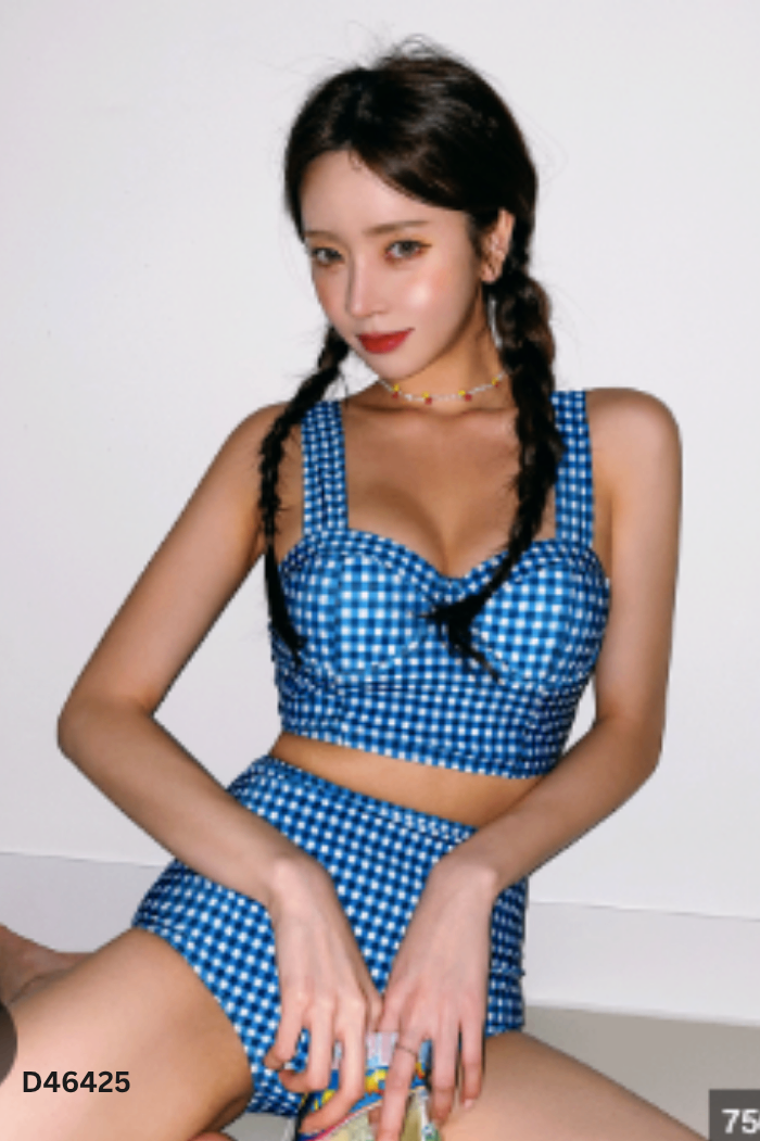 Set Bikini 2 mảnh xanh kẻ caro