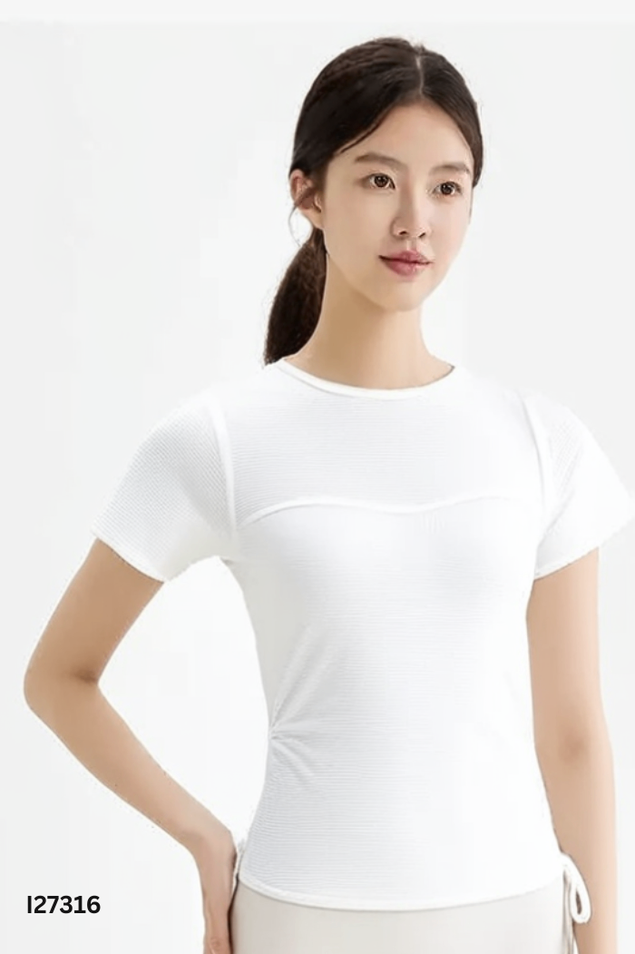 Áo thun trắng rút dây eo