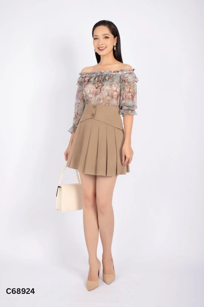Chân váy PANTIO nâu phối khuy
