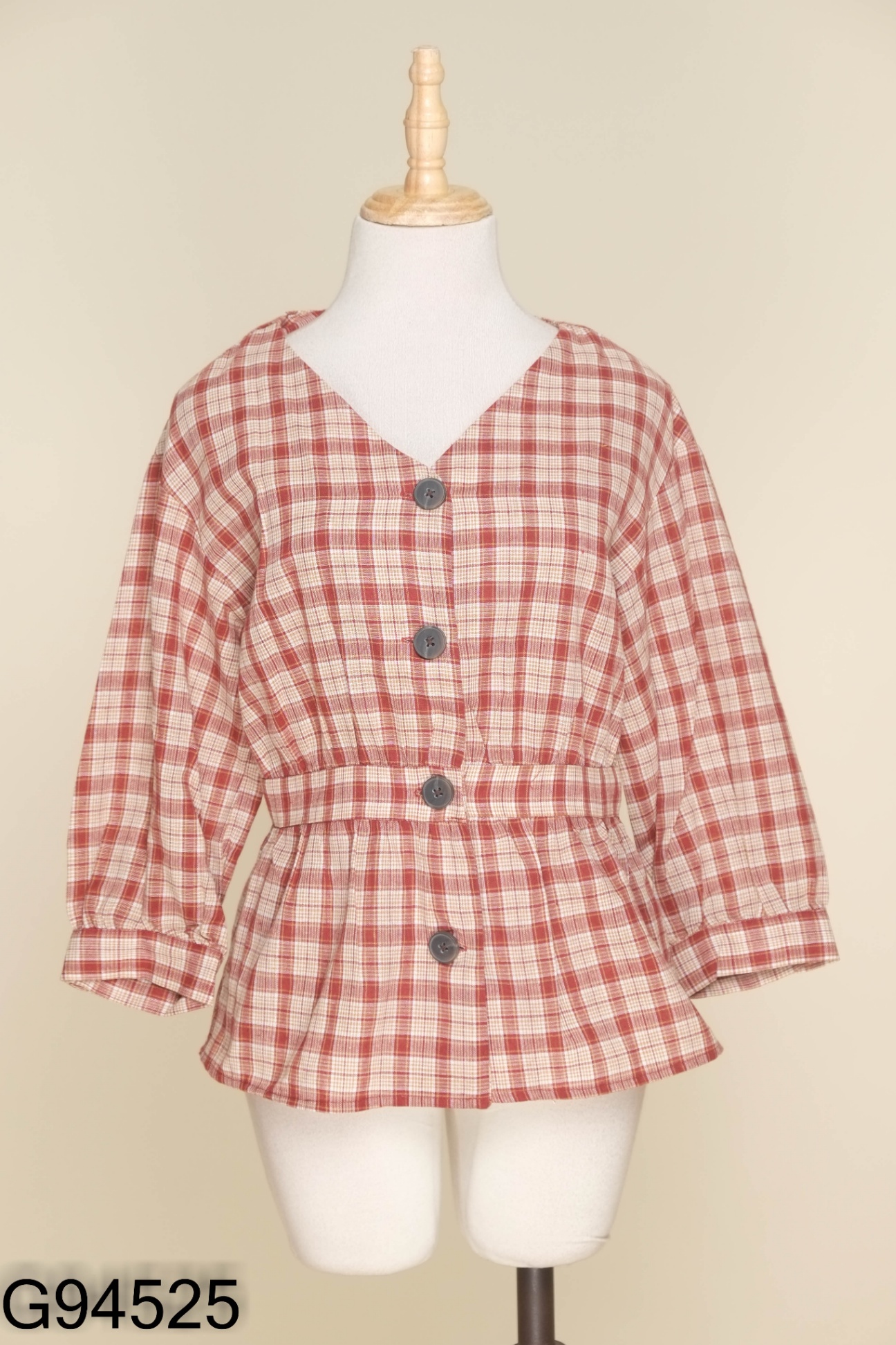 Áo MIXXO đỏ kẻ phối cúc