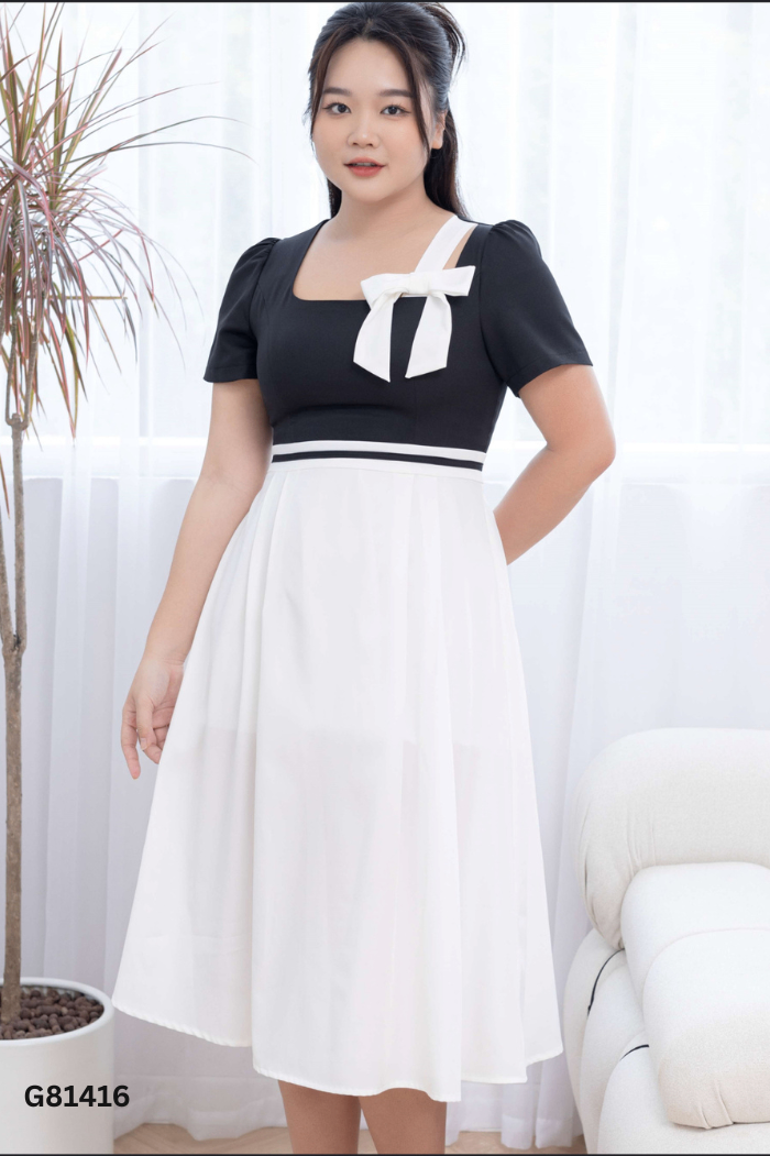 Váy đen phối be nơ