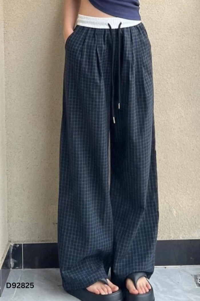 NEWTAG Quần dài xanh than kẻ