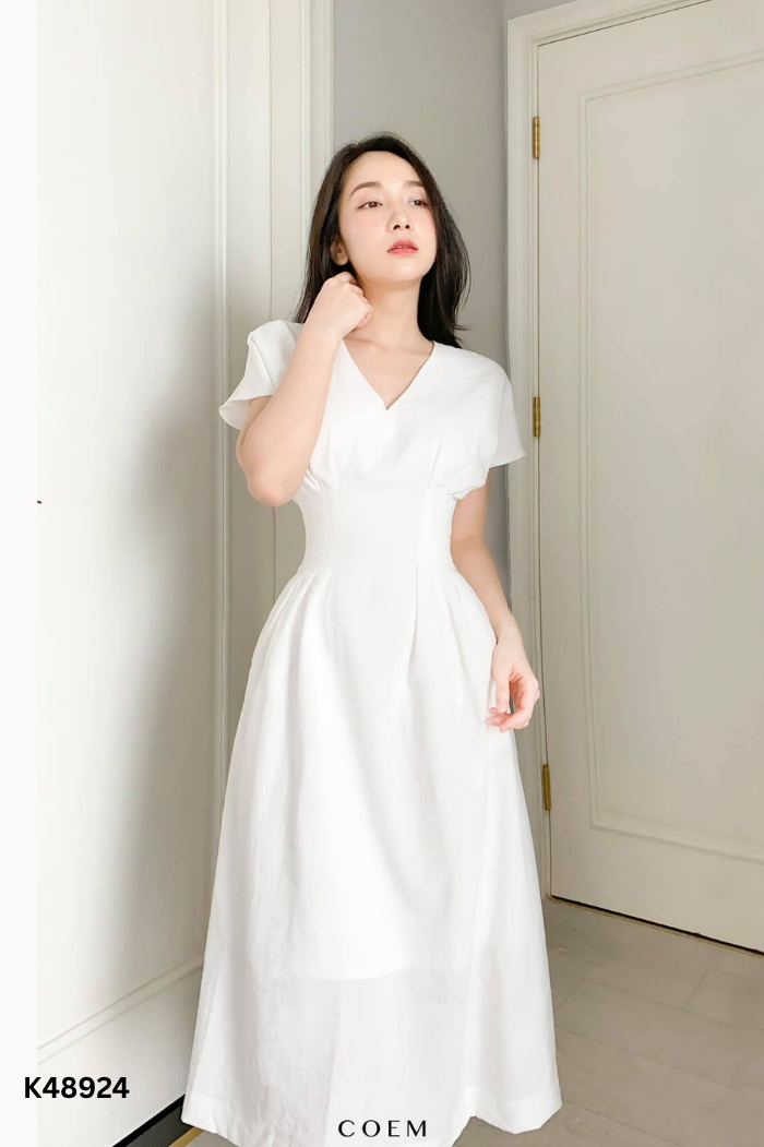 Váy đũi trắng COEM chiết ly eo