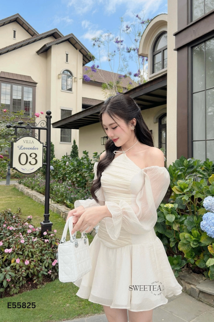 Váy voan be SWEETEA buộc cổ nơ